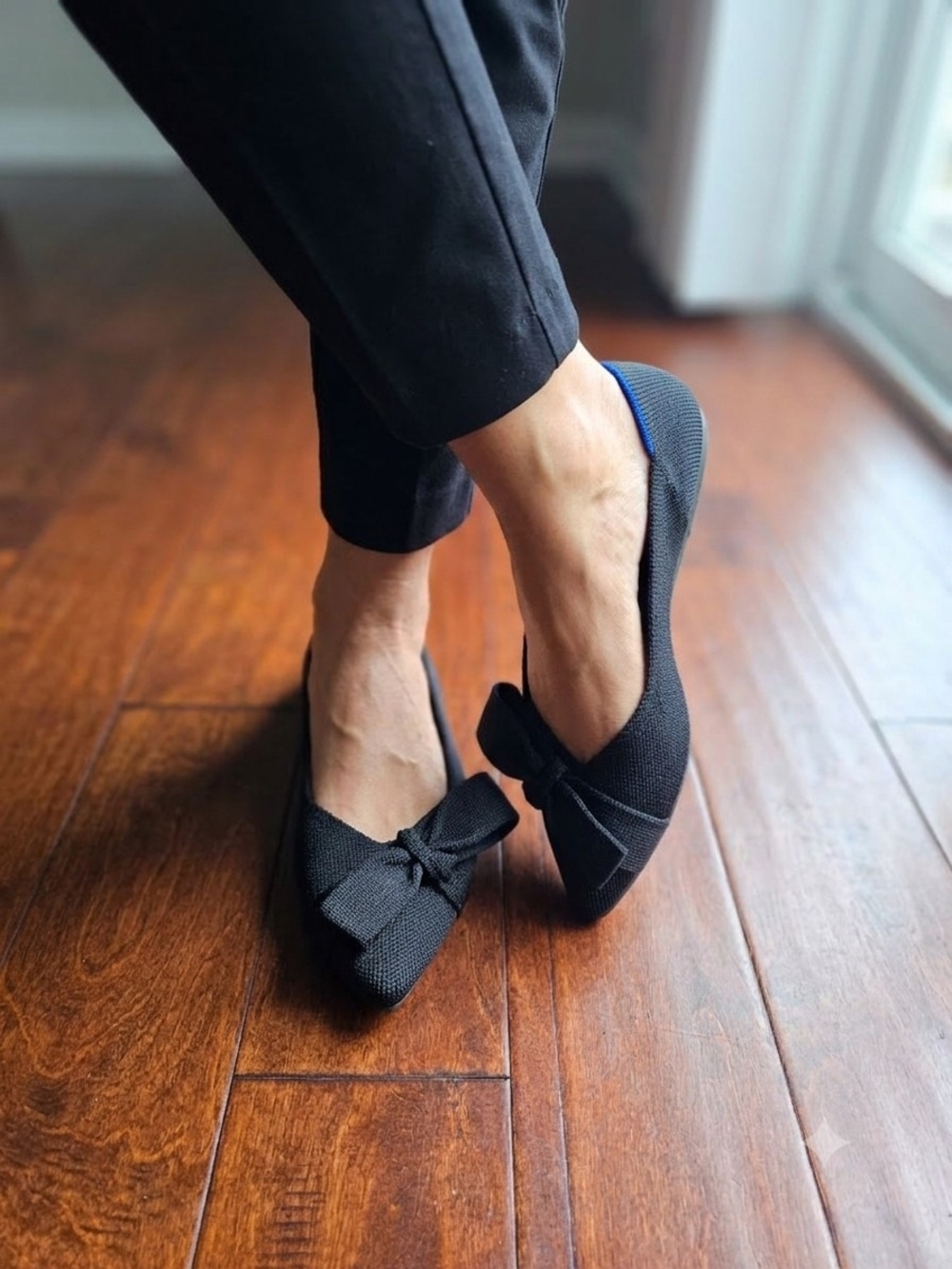 Rothy's Black Pointed Toe Bow Flats